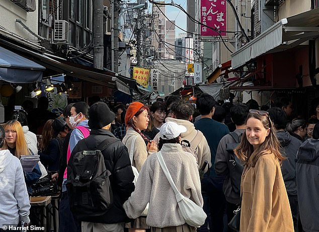 Harriet at the Tsukji fish market, one of the largest fish trading centers in the world.