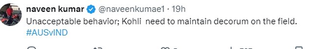 This fan described Kohli's aggressive behavior as 