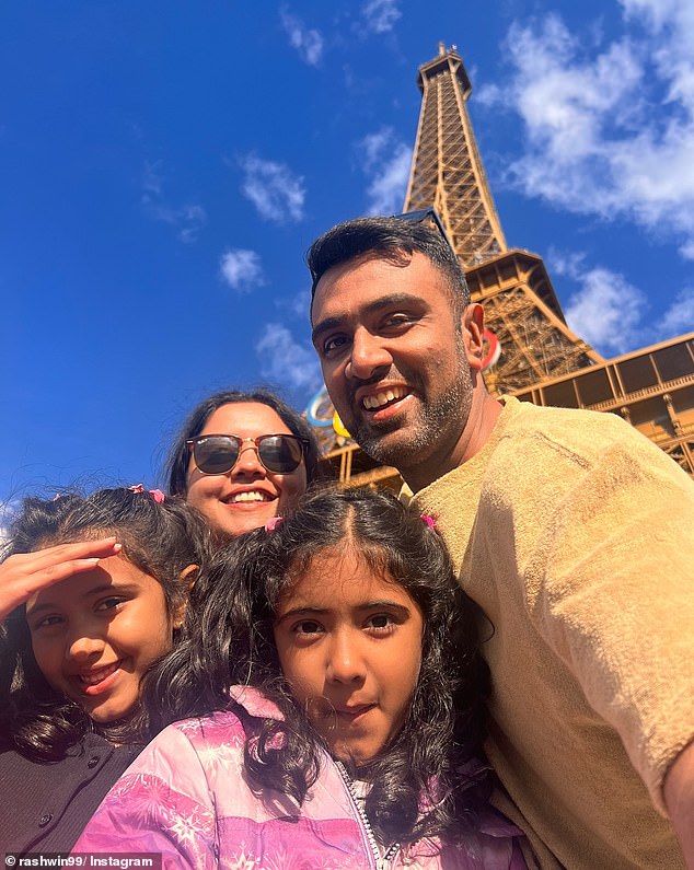 The prolific spinner (pictured with his family) has been at the center of rumors that he was abroad with coach Gautum Gambhir.