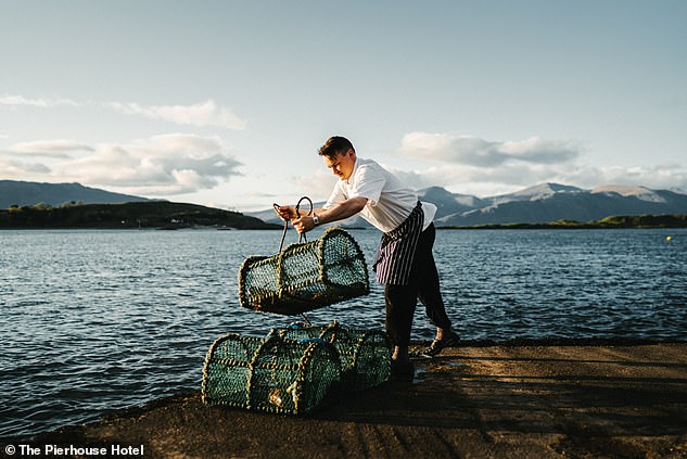 Head chef Michael Leathley is a seafood specialist who cooks lobsters caught in the restaurant's pots (above)