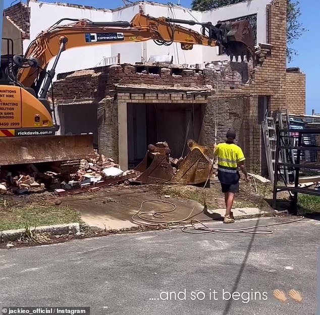 The radio star, 49, took to Instagram on Saturday to share videos of heavy construction equipment tearing down parts of the sprawling mansion.