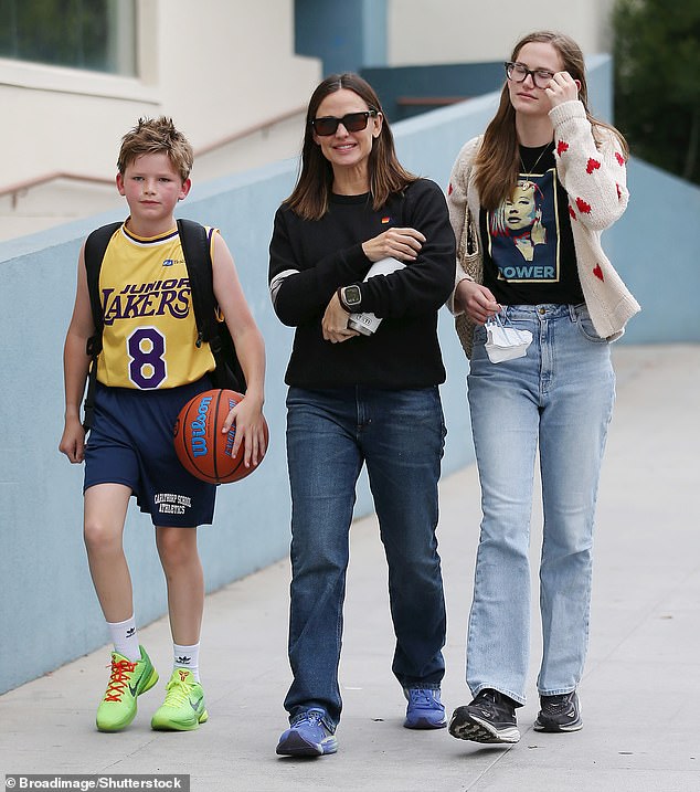 Garner shares Samuel, Violet and Fin with her ex Ben Affleck; Pictured with Samuel and Violet in May.