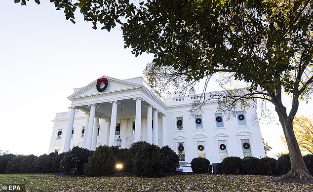 Like every year, the exterior of the White House was adorned with more than a dozen wreaths with red bows on each front window, as well as on the top of the building's north lawn.