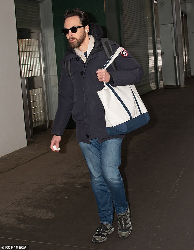 Holmes' co-star Jim Parsons was also seen arriving at the theater on Thursday.