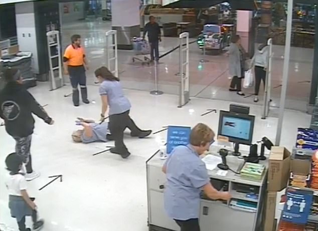 Mrs Smith (pictured on the floor) had been trying to check the woman's receipt at the time.