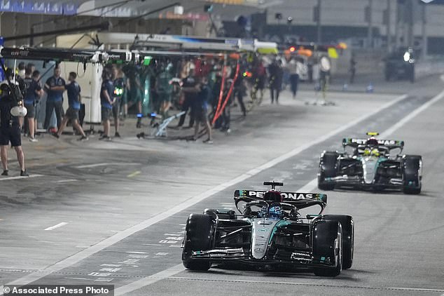 George Russell (front) Hamilton leaves the pit lane during qualifying for the Formula 1 Grand Prix of Abu Dhabi