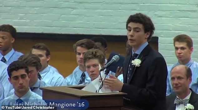 Luigi Mangione, now 26, was the valedictorian of the Gilman School class of 2016, whom he praised in his speech for his 