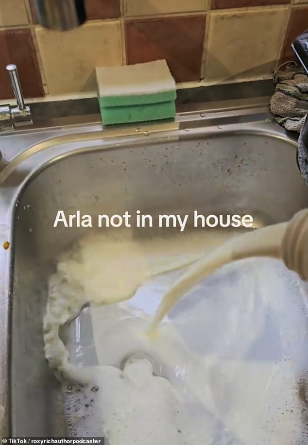 In a TikTok video viewed thousands of times, a user pours his Arla milk down the sink and adds: 