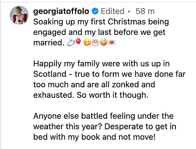 Alongside the collection, Georgia wrote how she was making the most of her last Christmas before the couple tied the knot next year.