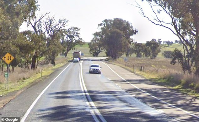 A 49-year-old man died on Burley Griffin Way in Galong (pictured) after an object fell from a caravan and penetrated its windscreen.