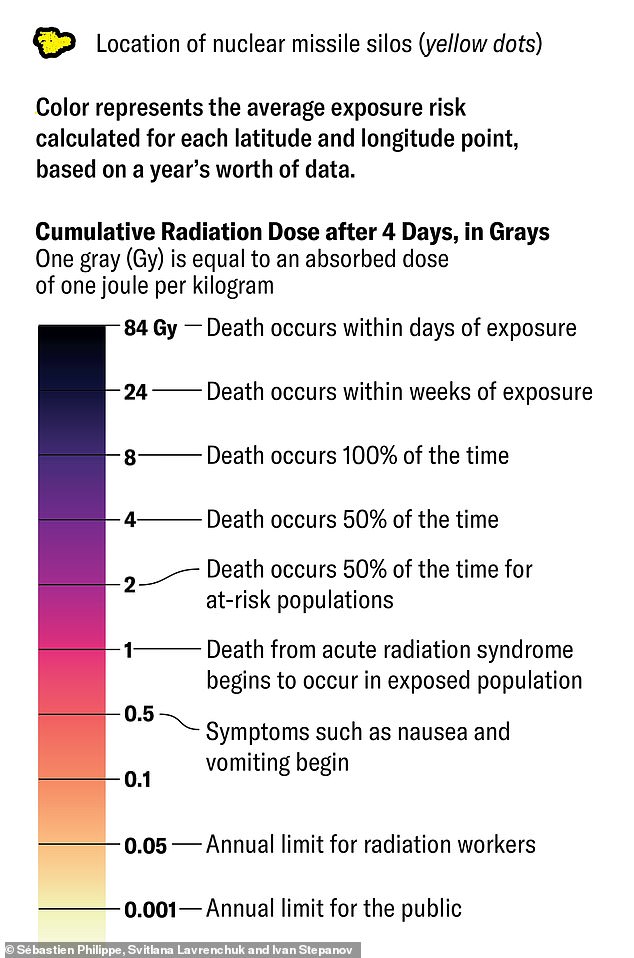 Those living in states like Florida, South Georgia and California would likely only be affected by 0.001 of radiation, which is the annual limit for the public