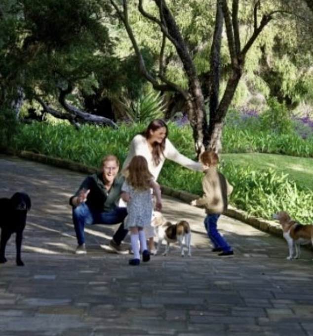 The Duke and Duchess' Christmas card included an image of Archie, five, and Lilibet, three, running into their parents' arms with their backs to the camera, prompting royal fans to spread unfounded claims of that the Duke and Duchess had 