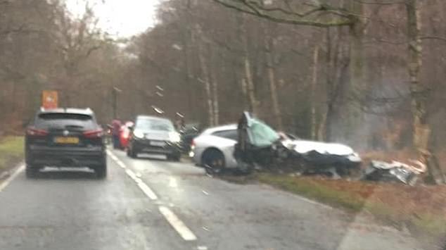 Another image appears to show the Premier League star's wrecked vehicle.