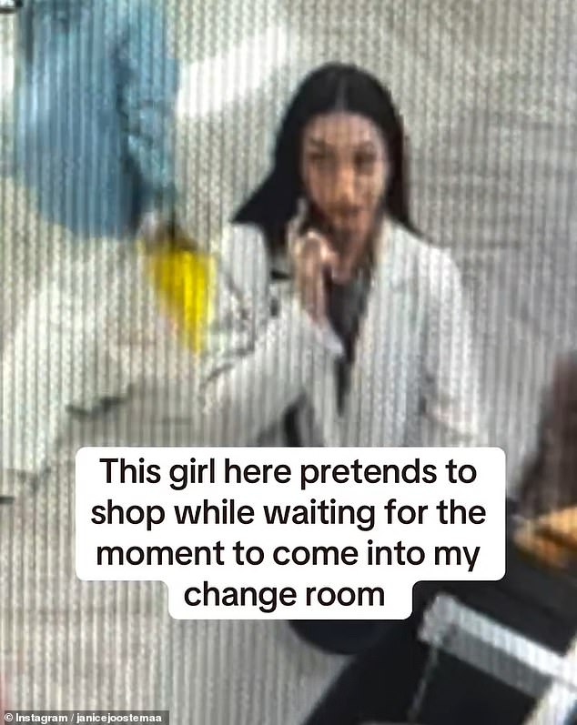 Footage shows the thief sneaking through the luxury store, looking at clothes and talking to someone on the phone