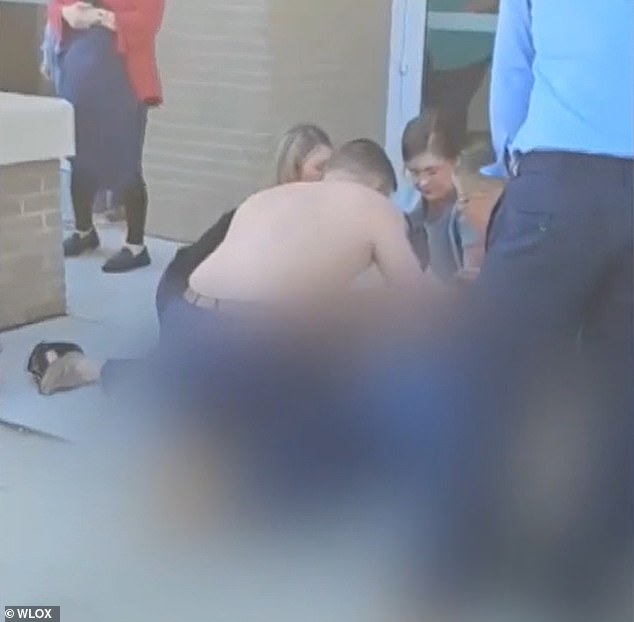 The shocking footage showed courthouse employees and a shirtless Jansen Owen, Tanya's attorney, surrounding 62-year-old James Ray Saucier after he was shot.