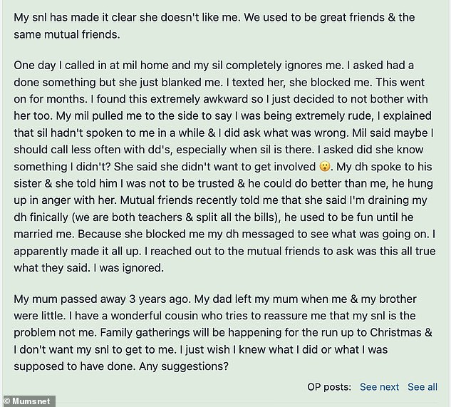 On the parenting platform, the English mother of two revealed that she used to be good friends with her husband's sister, but one day her mother-in-law started ignoring her and even stopped her from sending messages without explanation.