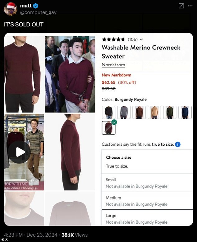 She sported a crisp white collared shirt, maroon knit sweater, light gray pants, and orange shoes in court, and the Nordstrom knit sweater is already sold out.