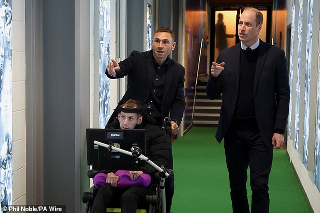 The Prince and Princess of Wales have sent a message of support to Kevin Sinfield, who this week is taking part in a grueling charity challenge for his dear, late friend Rob Burrow. Both pictured with William earlier this year.