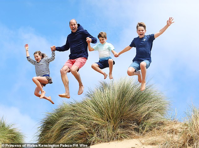 At one point in the interview, Waddingham asked the Prince about his 'three little people' and he revealed the importance of getting Prince George, Princess Charlotte and Prince Louis out into nature (pictured in June).