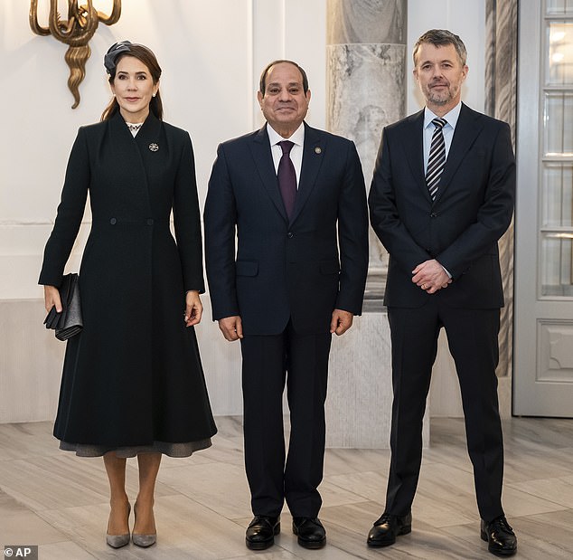 Mary, 52, and Frederik, 56, who will spend their first Christmas together as monarchs, welcomed Abdel at Amalienborg Palace on the first day of the Egyptian president's two-day state visit.