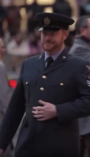 The Duke of Sussex's lookalike, sporting the Prince's signature red beard, looked jovial as he walked through the entrance to Westminster Abbey.