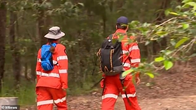 The extensive search included rescuers on foot (pictured) as well as drones and helicopters.