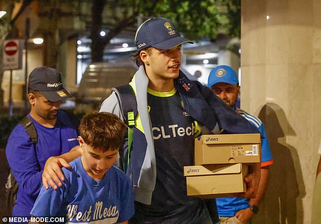 Australia's new opening batsman was also pictured mingling with Indian and Australian fans after Monday's famous win.