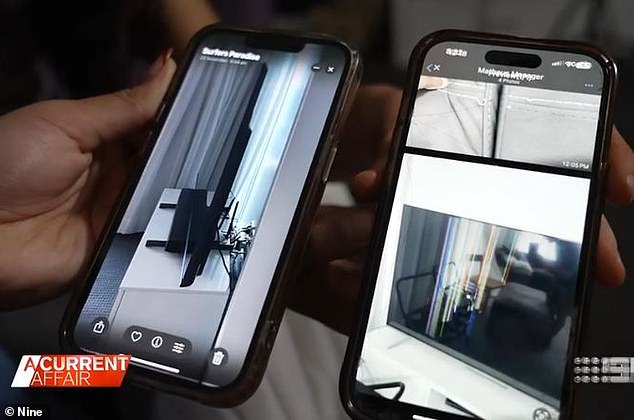 The Airbnb host provided an image of the damaged TV (right); However, the girls' video showed that their apartment had a different television, all black and situated on a black stand (left).