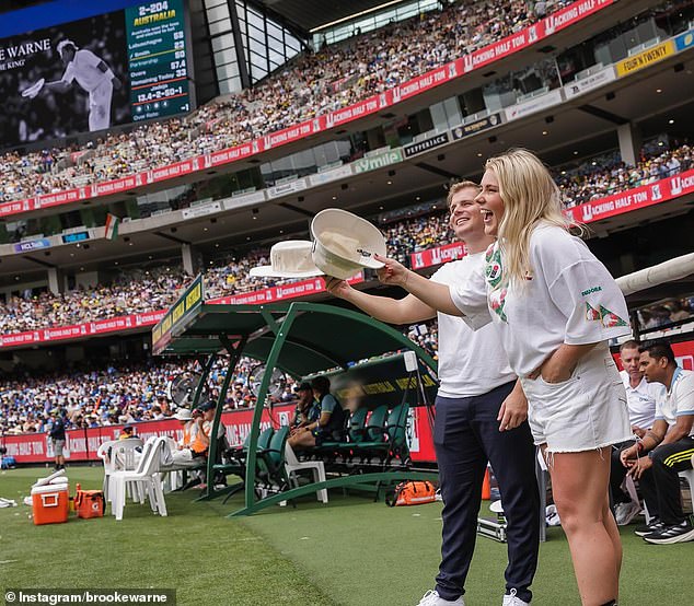 Brooke, 27, and Jackson, 25, took to the field at the Melbourne Cricket Ground on Boxing Day to pay tribute to Shane during the test match between Australia and India.