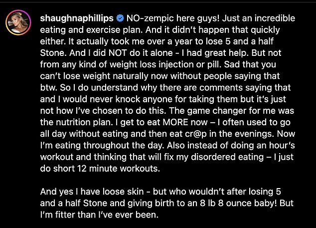 Shaughna Phillips hits back at accusations shes using weight loss jabs