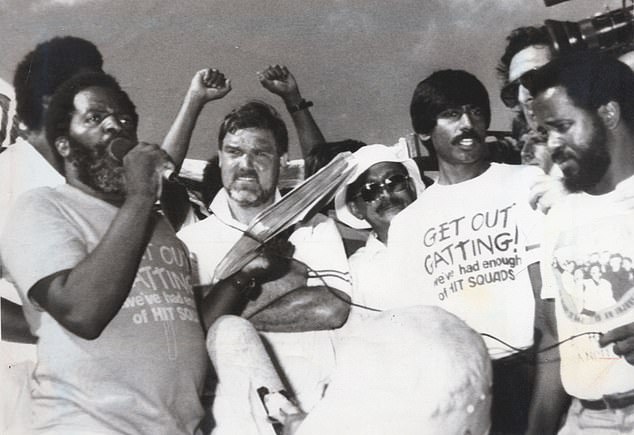 Rebel trips to South Africa were met with intense opposition, as former England captain Mike Gatting (centre) discovered during this protest in 1989.