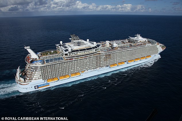 The 1,187-foot Allure of the Seas (pictured), which can carry up to 6,800 passengers, was docked in the Bahamas for four days before continuing its journey apparently unhindered Thursday despite the collision.