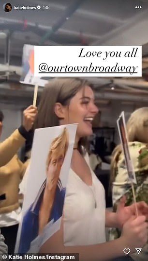 Early last week, Suri (pictured) surprised her mother Katie (right) backstage at the Barrymore Theater in Midtown Manhattan by serenading her with a happy birthday alongside the cast and crew.