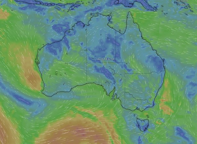 Eastern states will be hit by massive rainfall caused by unseasonable weather conditions usually experienced in January (pictured, a windy weather map)