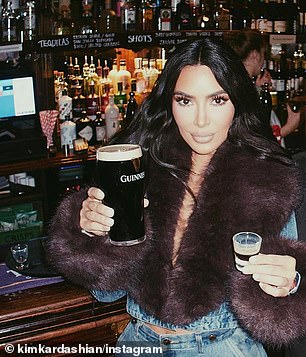 Kim Kardashian enjoyed a Guinness at a bar in Britain