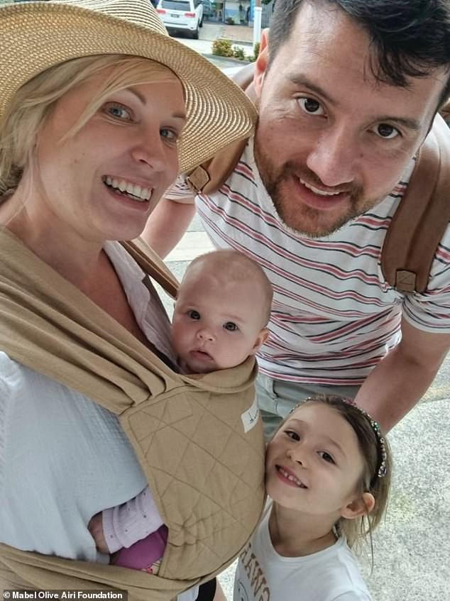 Mabel (pictured with her parents and older sister) was diagnosed with pneumococcal meningitis and within days had suffered severe brain damage.