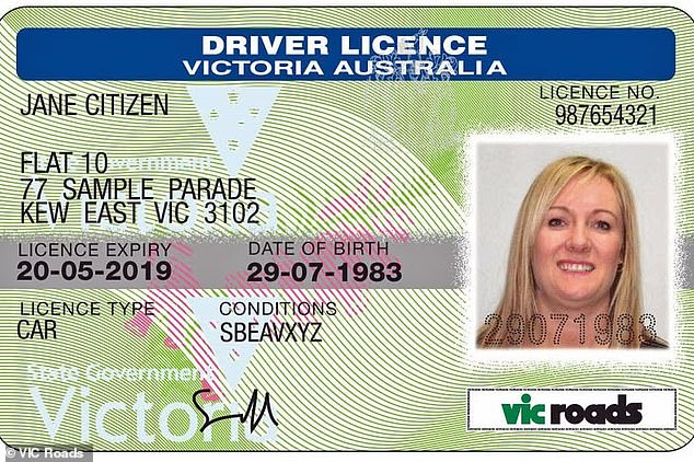 Jessica told a follower that the process of updating the photo on her Victorian driving license was simple and free. Shown in the photo is a model of a Victorian driver's license.