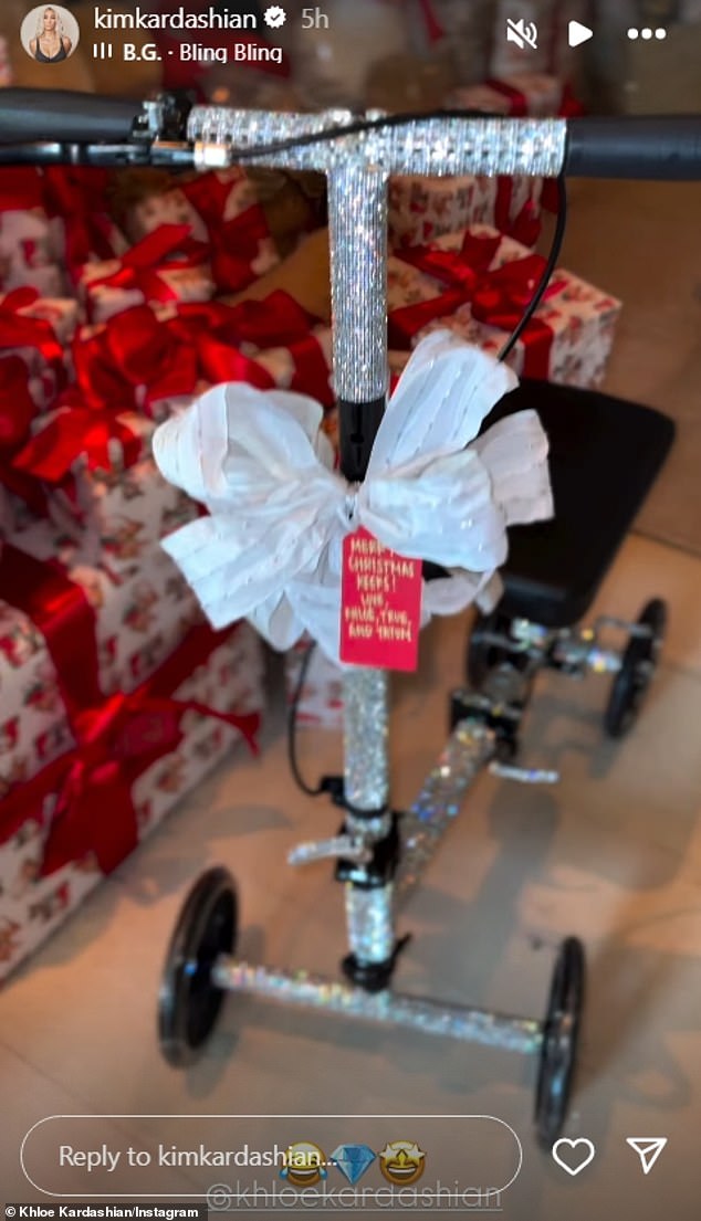 Kim showed off the stunning scooter on her Instagram stories on Christmas Day.