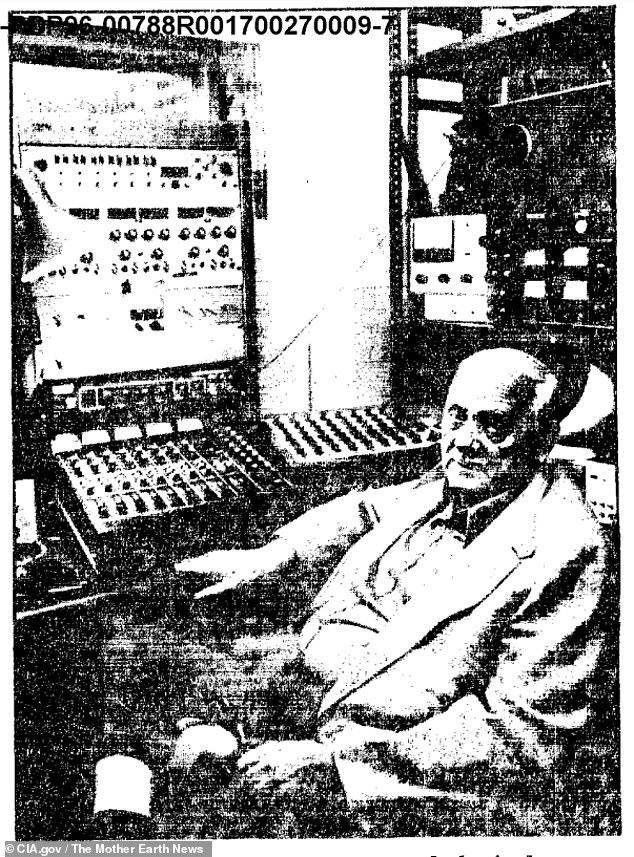 Above, Monroe Institute founder Robert Monroe in a soundboard where he worked on the audio frequencies that are at the heart of his Hemi-Sync 'audio guide' technology, which synchronizes the left and right hemispheres of the brain , he stated, to improve awareness.