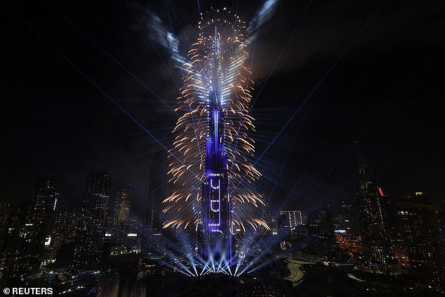 DUBAI: Fireworks explode over the Burj Khalifa, the tallest building in the world, during New Year's celebrations in Dubai, United Arab Emirates, January 1, 2025