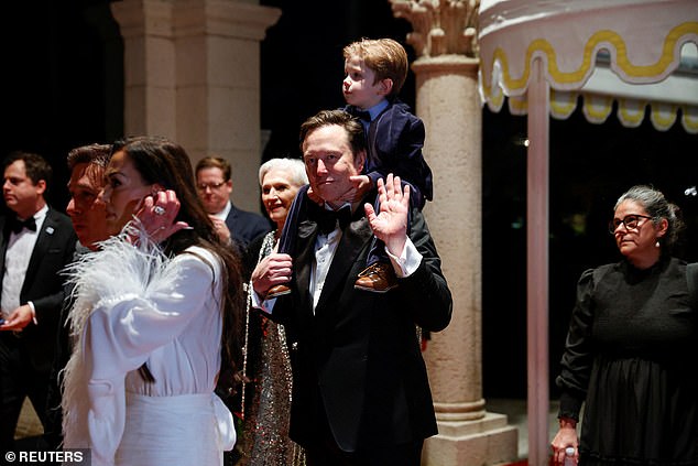 DOGE co-chairman and 'First Buddy' Elon Musk alongside son X and mother Maye