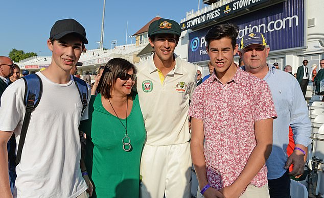 Ashton Agar with his family in the UK for his Test debut, including his cricketer brother Wes (pictured second from right)