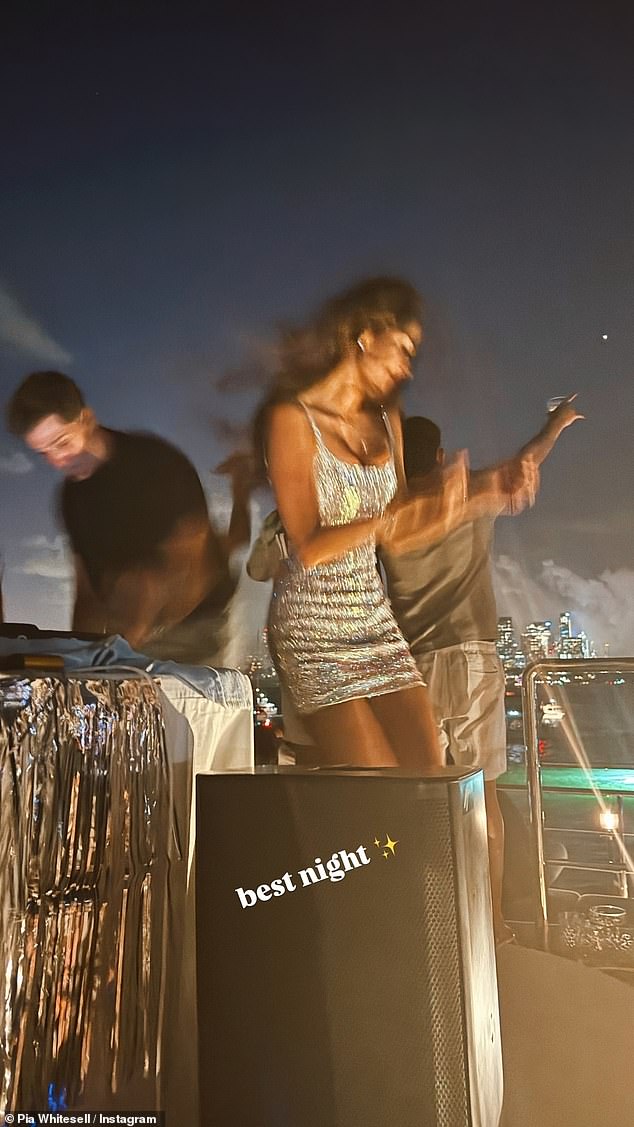 Pia topped off the images with a photo of her dancing the night away while a DJ played songs on the deck of the yacht.