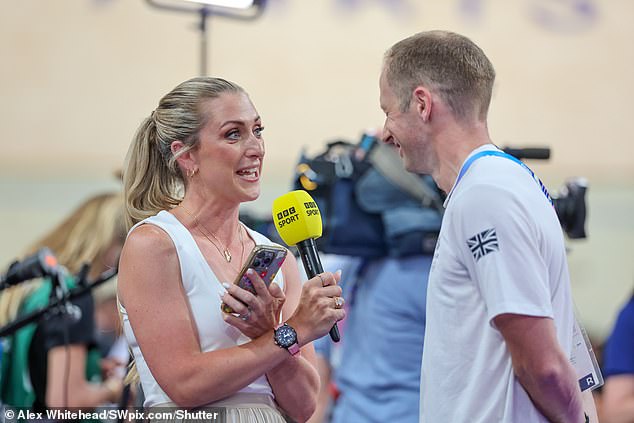 Laura Kenny interviews her husband (R) Jason Kenny for BBC TV Paris 2024 Olympic Games