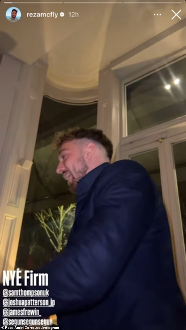 The former E4 star was filmed taking pictures and celebrating the New Year with a group of friends at Kensington Roof Gardens.