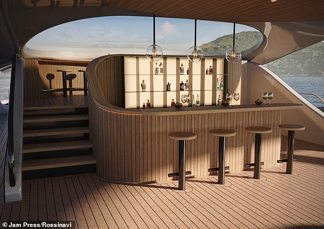 Inside, the ship features interiors chosen by designer Yves Béhar and includes a large bar area.