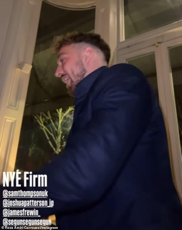 The former E4 star was filmed taking pictures and celebrating the New Year with a group of friends at Kensington Roof Gardens.