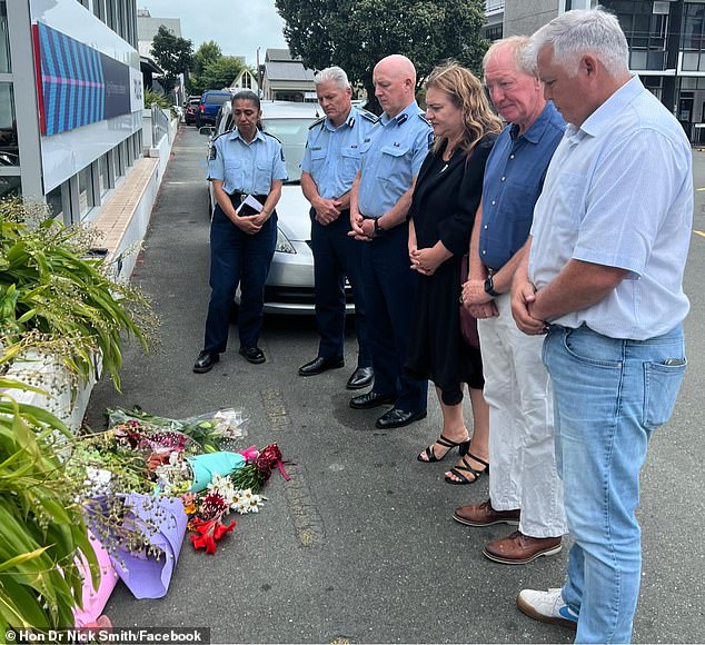 Nelson Mayor Nick Smith and Police Commissioner Richard Chambers were among those who laid flowers following the death of Senior Sergeant Fleming.