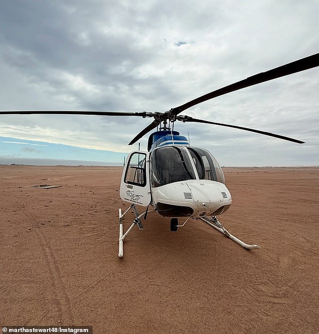 Martha also shared a photo of the helicopter she traveled in while exploring the Skeleton Coast