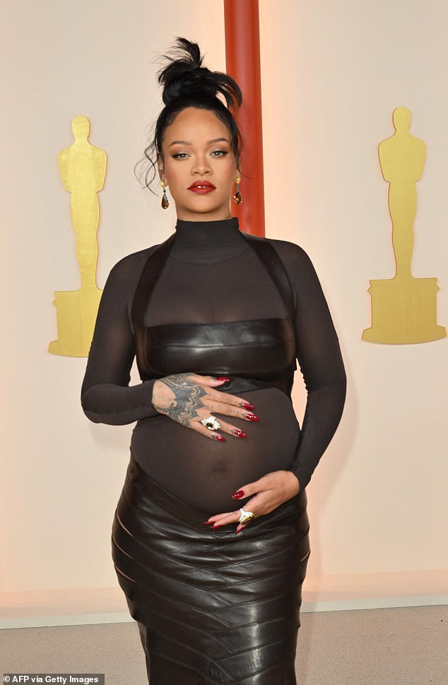 Rihanna shares two children with her partner A$AP Rocky: RZA Athelaston Mayers, two, and Riot Rose Mayers, one; seen on March 12, 2023 in Hollywood